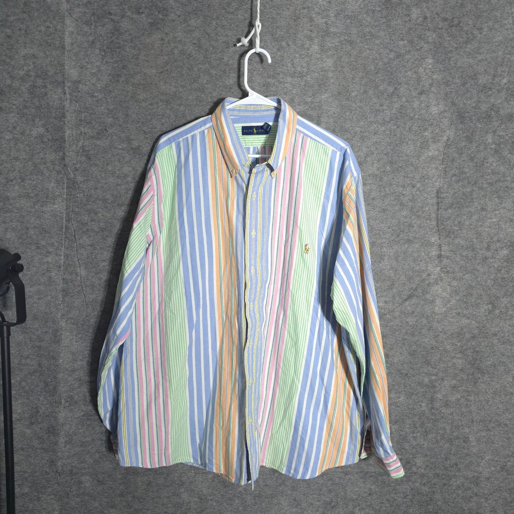 Ralph Lauren Button Down Shirt Mens 2XB Multicolor Stripe Oxford Pony Big & Tall